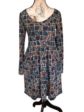 Peruvian Connection Huari Dress Pima Cotton Small Long Sleeve Pockets Scoop Neck